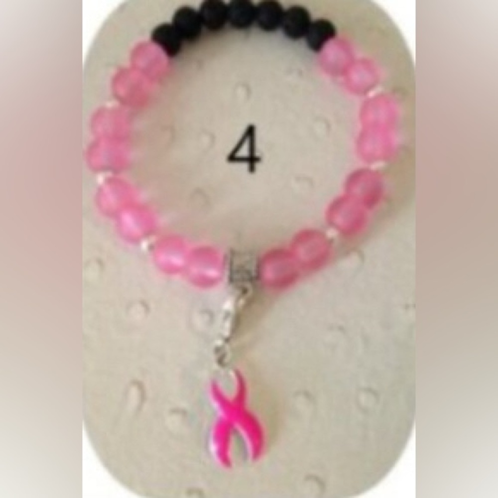 NEW Pink Glass & Lava bead bracelet with charm #4